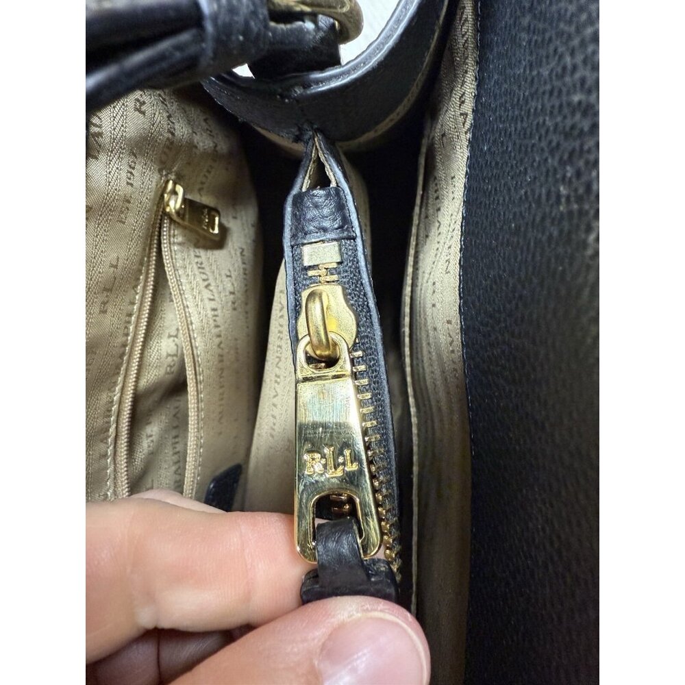 ✅Ralph Lauren Black Pebbled Leather Brigitte Tote Handbag  Plus Key Chain R.L.L - Picture 7 of 14